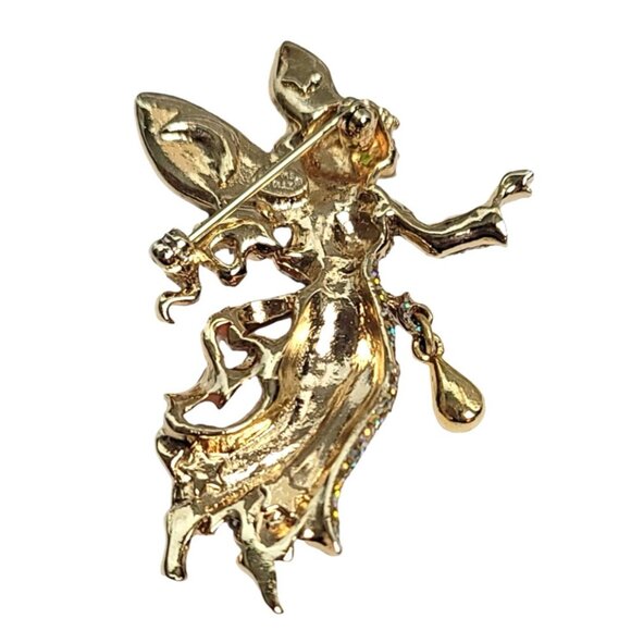 KIRKS FOLLY Gold Tone Enamel Fairy Angel Brooch with Dangle Charm - Picture 4 of 9